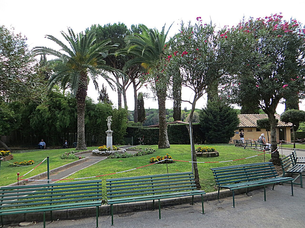 Above-ground basilica and Salesian welcome buildings at the Catacombs of San Callisto