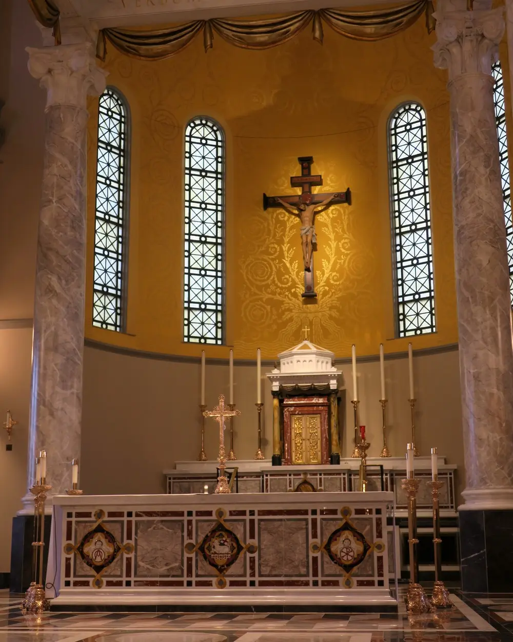 The marble altar and tabernacle in the sanctuary of the Cathedral of the Most Sacred Heart of Jesus, Knoxville.