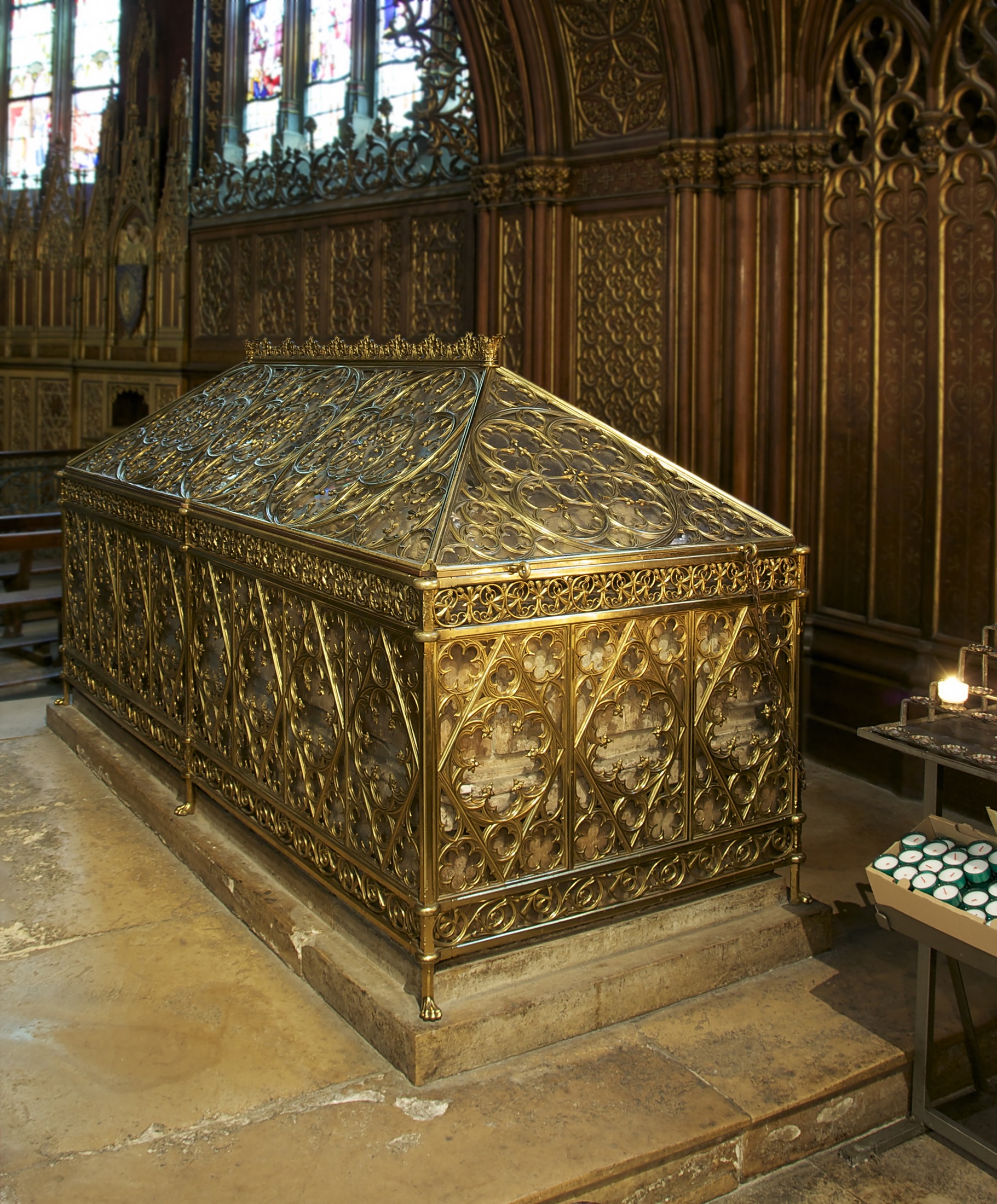 The shrine of Saint Genevieve inside Saint-Etienne-du-Mont in Paris.