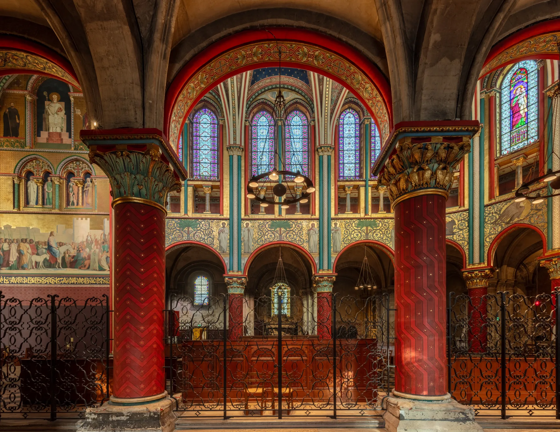 The choir of Saint-Germain-des-Pres in Paris with restored painted decoration.