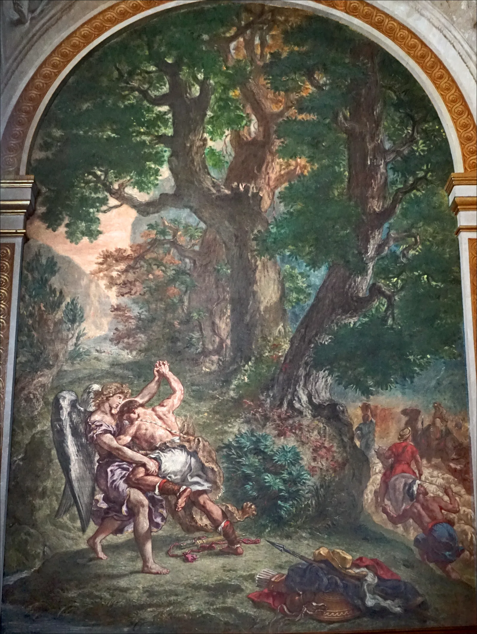 Delacroix painting of Jacob wrestling with the angel in the Chapel of the Holy Angels at Saint-Sulpice.