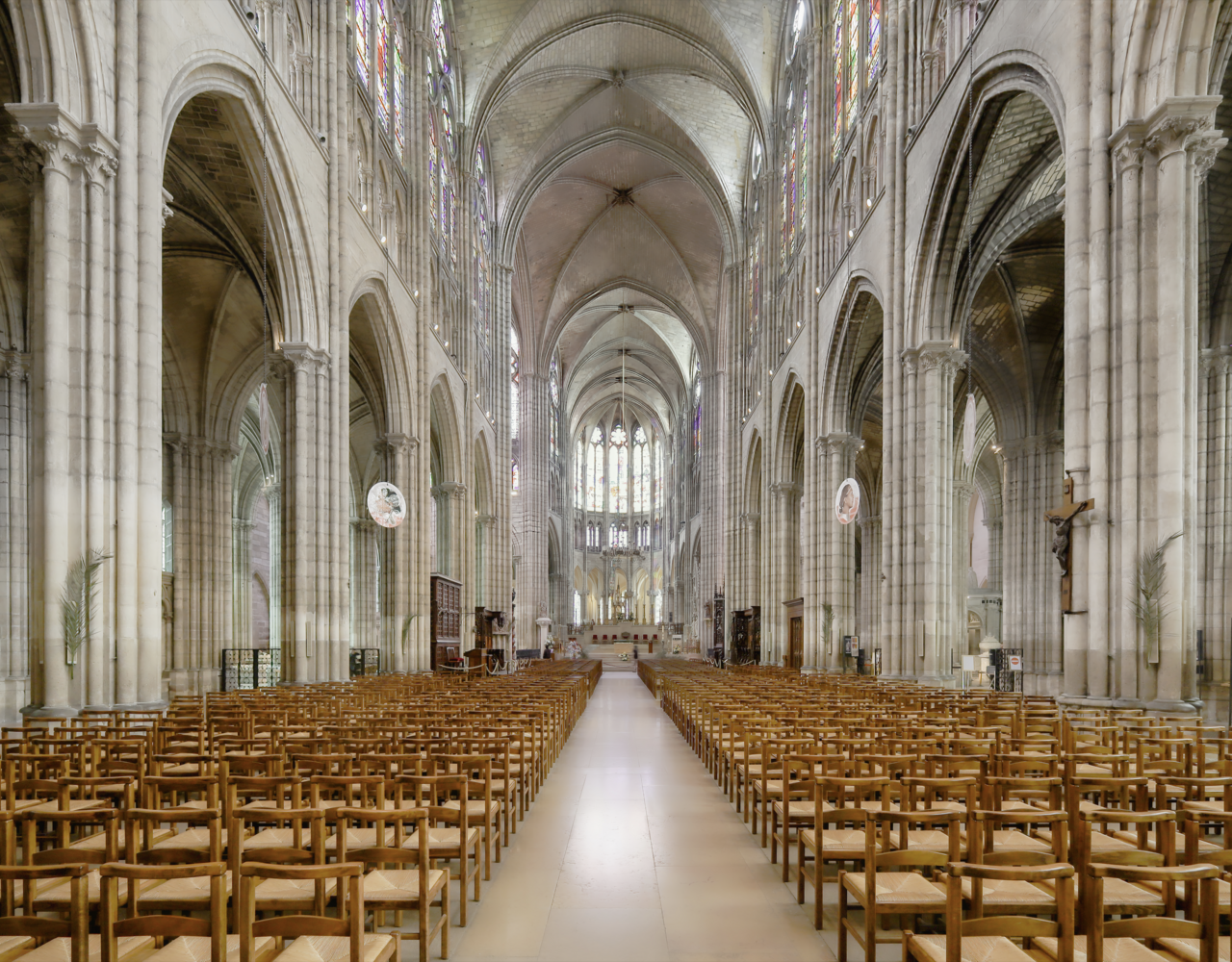 Nave of the Basilica Cathedral of Saint-Denis looking toward the choir