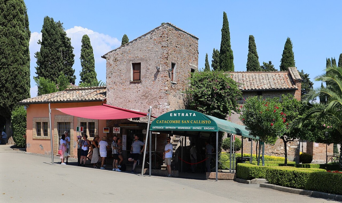 The entrance to the Catacombs of San Callisto on the Via Appia Antica, Rome.