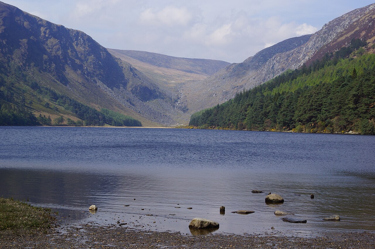 The Upper Lake at Glendalough beneath the Wicklow hills.
