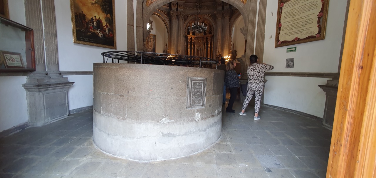 The stone well inside the Capilla del Pocito at the Guadalupe sanctuary.
