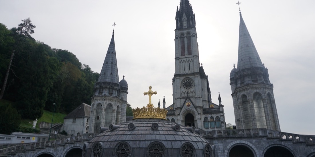 The Basilica of Our Lady of the Rosary at the Sanctuary of Lourdes, France.