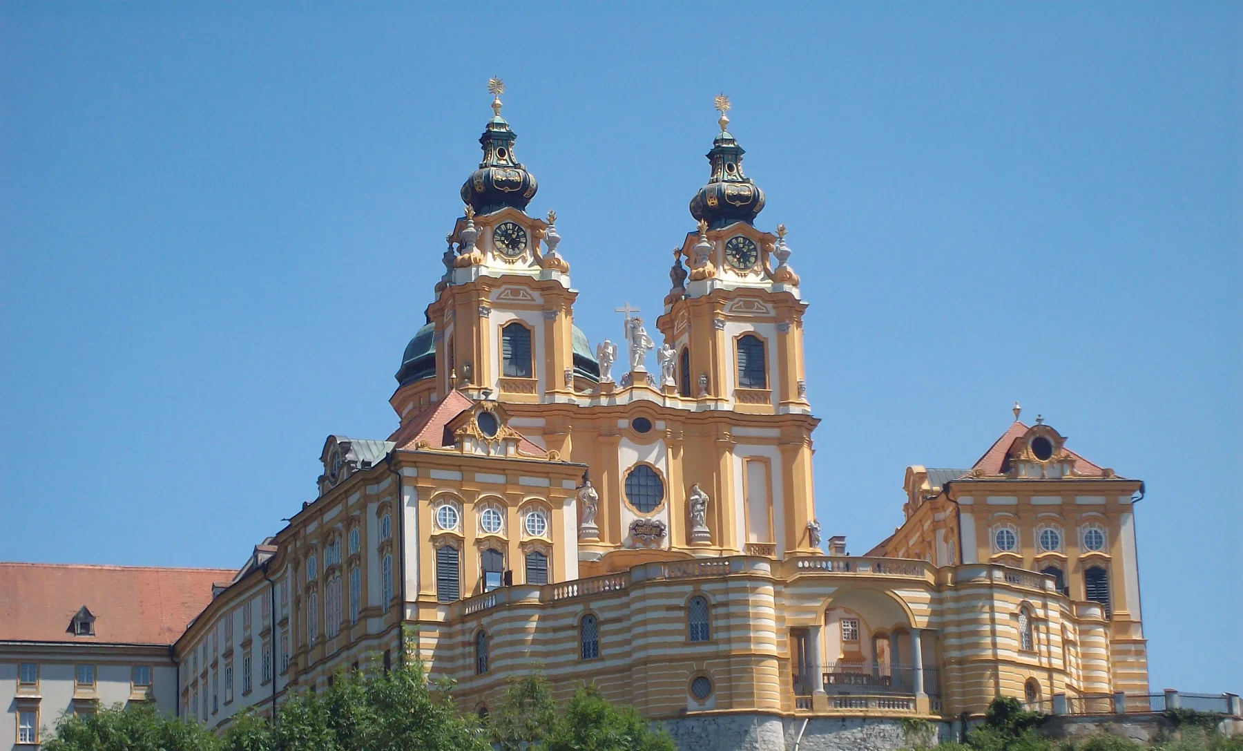 Exterior facade of Melk Abbey in Austria.