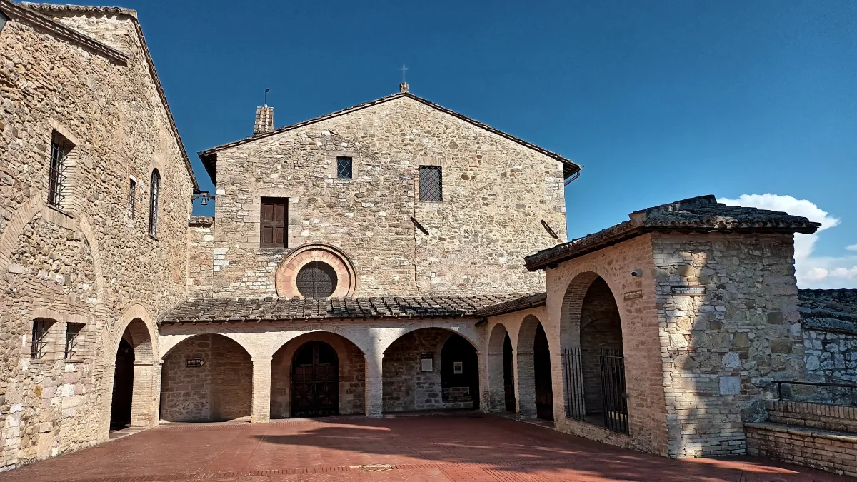 The stone exterior of San Damiano below Assisi.