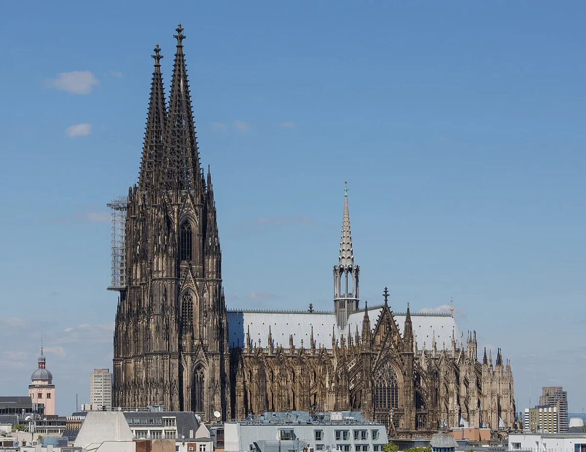 The Gothic west towers of Cologne Cathedral.