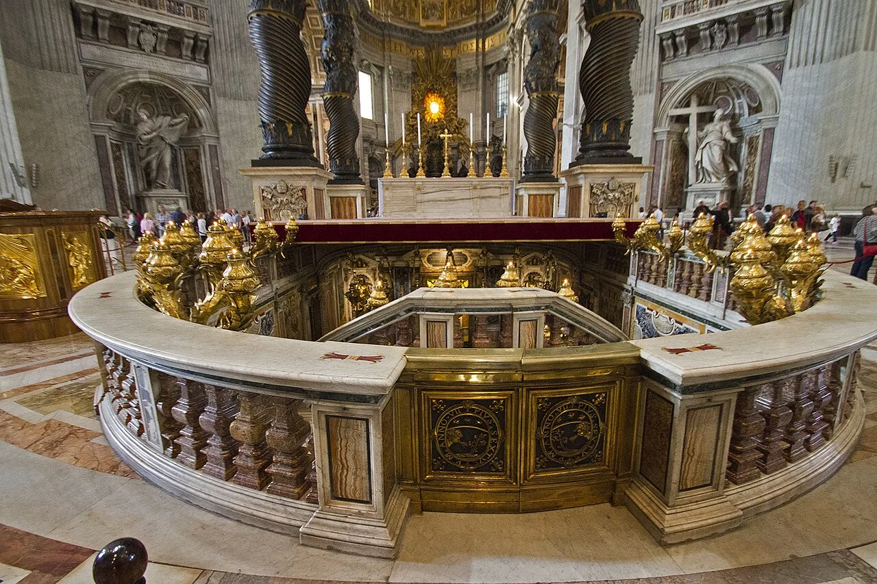 The confessio and its ring of lamps beneath the high altar of St. Peter's Basilica.