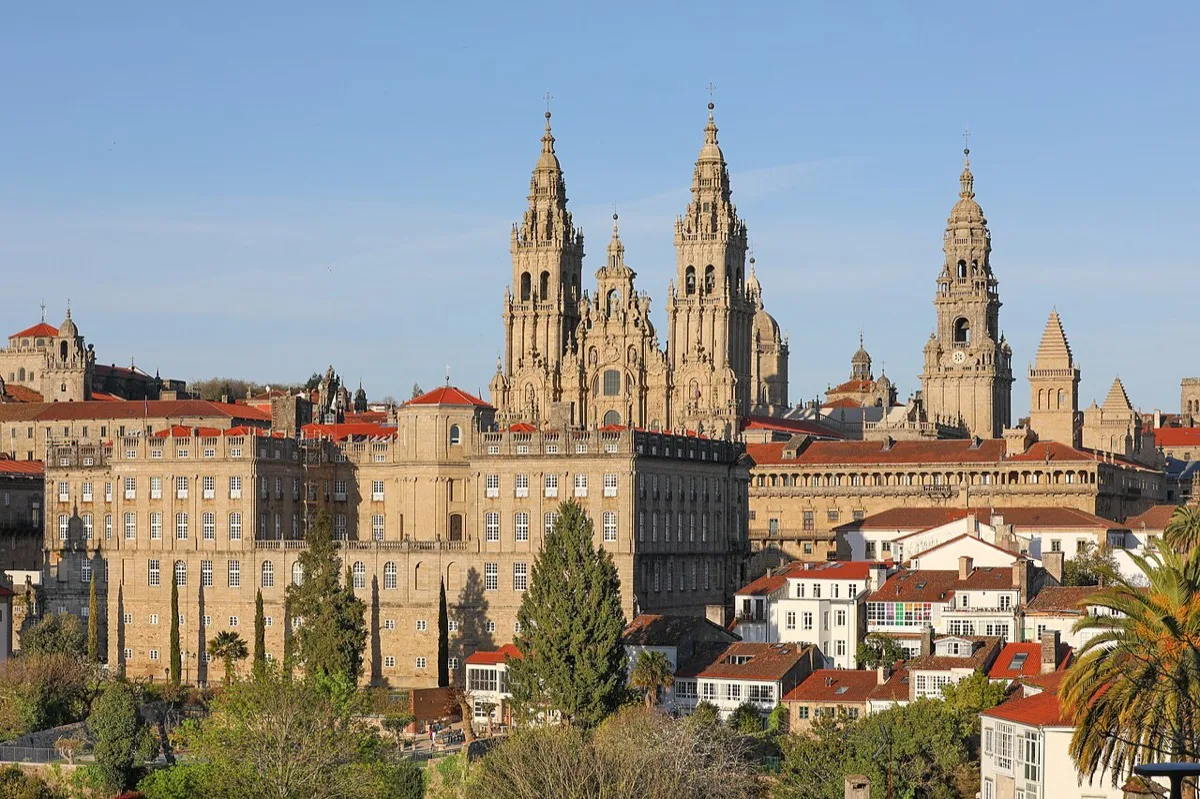 The cathedral of Santiago de Compostela rising above its square.