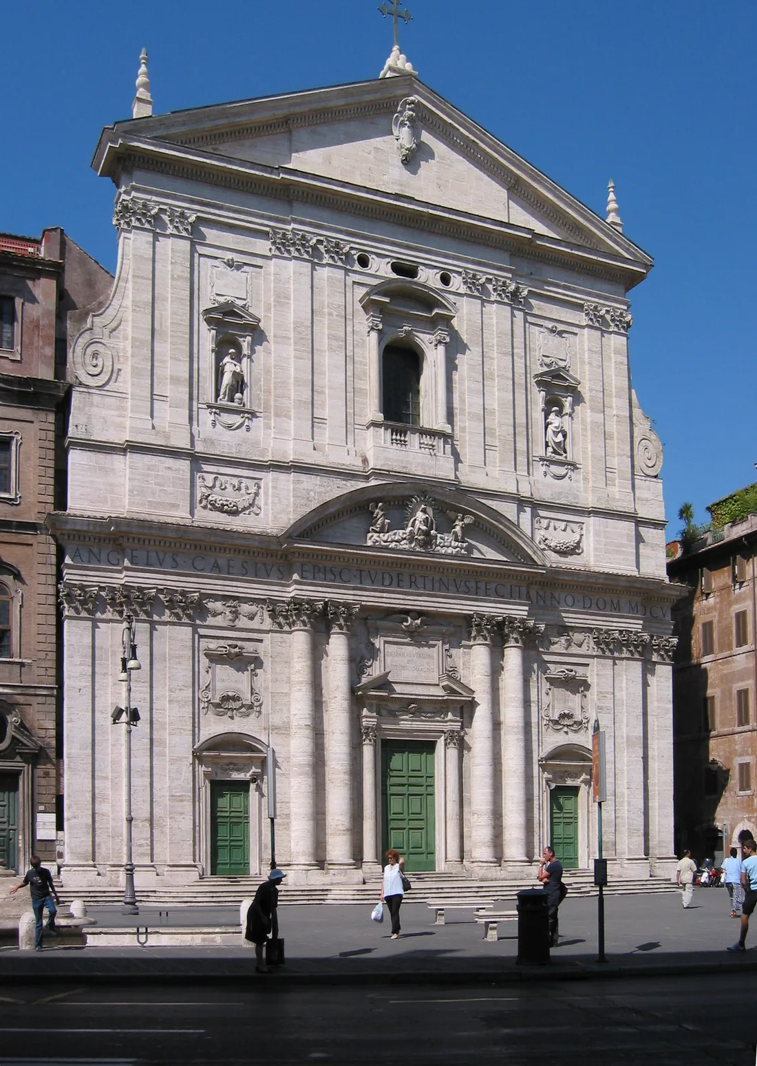 The travertine facade of Santa Maria in Vallicella, the Chiesa Nuova, in Rome.