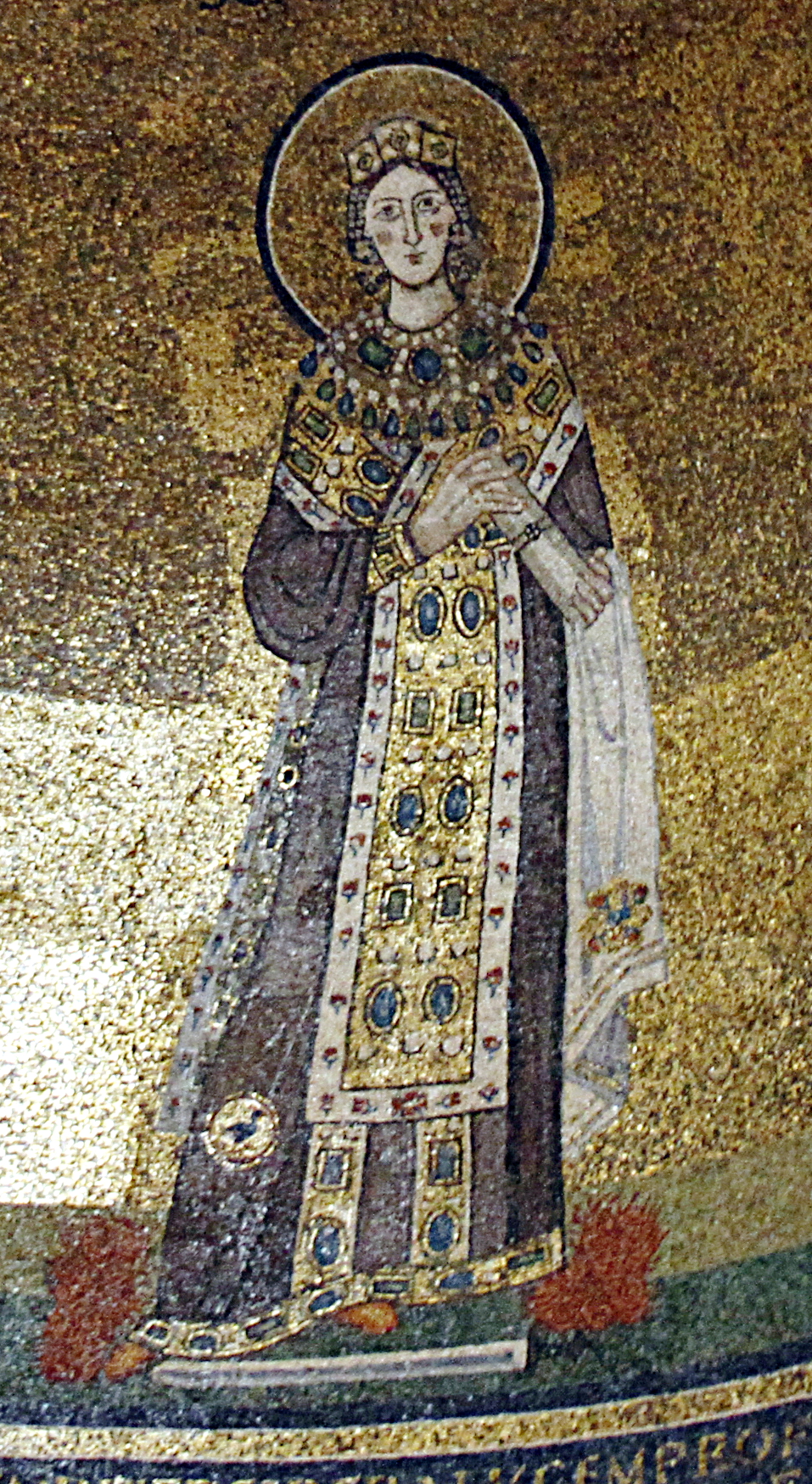 The seventh-century apse mosaic of Saint Agnes between two popes, Sant'Agnese fuori le Mura