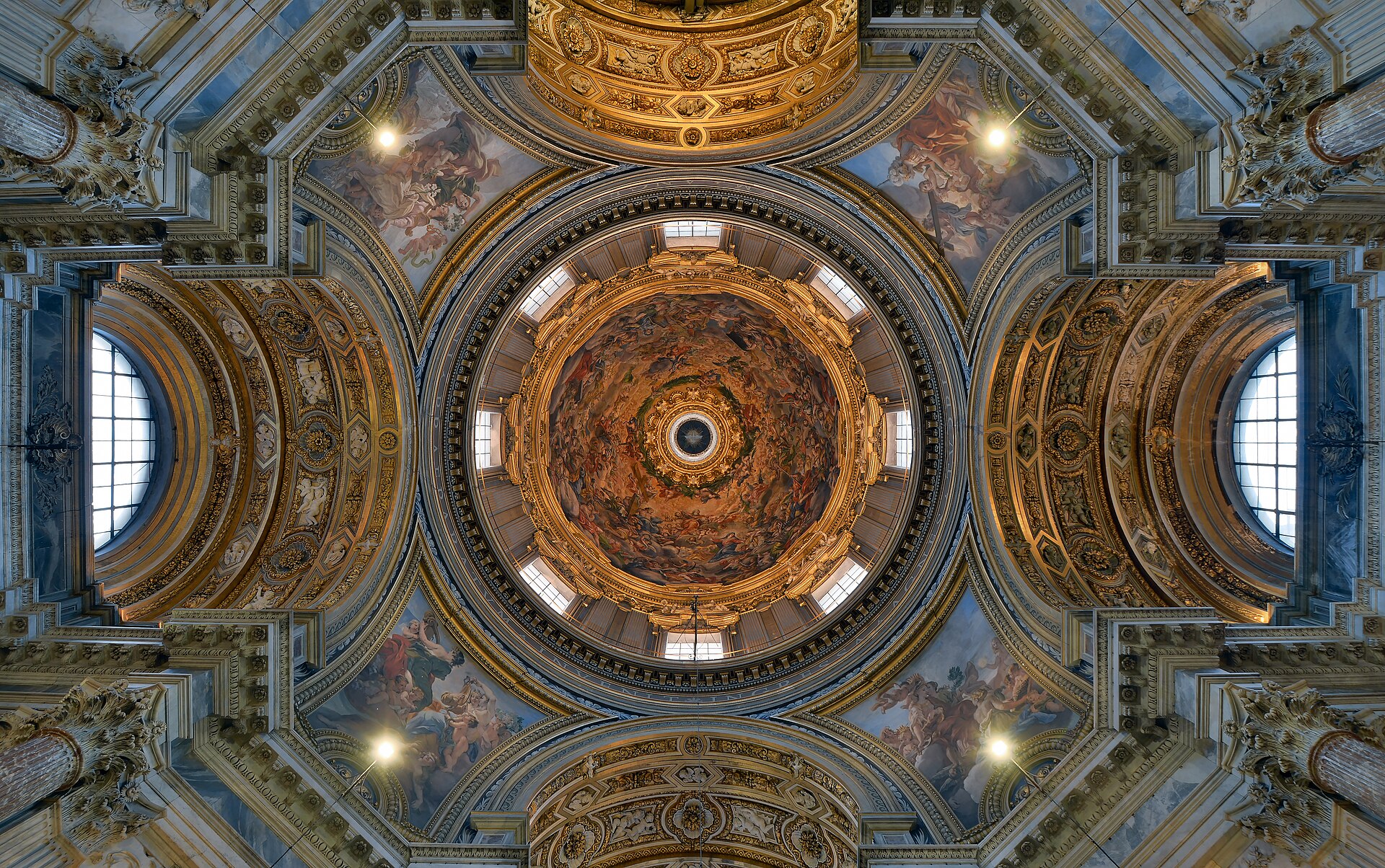 The frescoed Baroque dome interior of Sant'Agnese in Agone, Rome