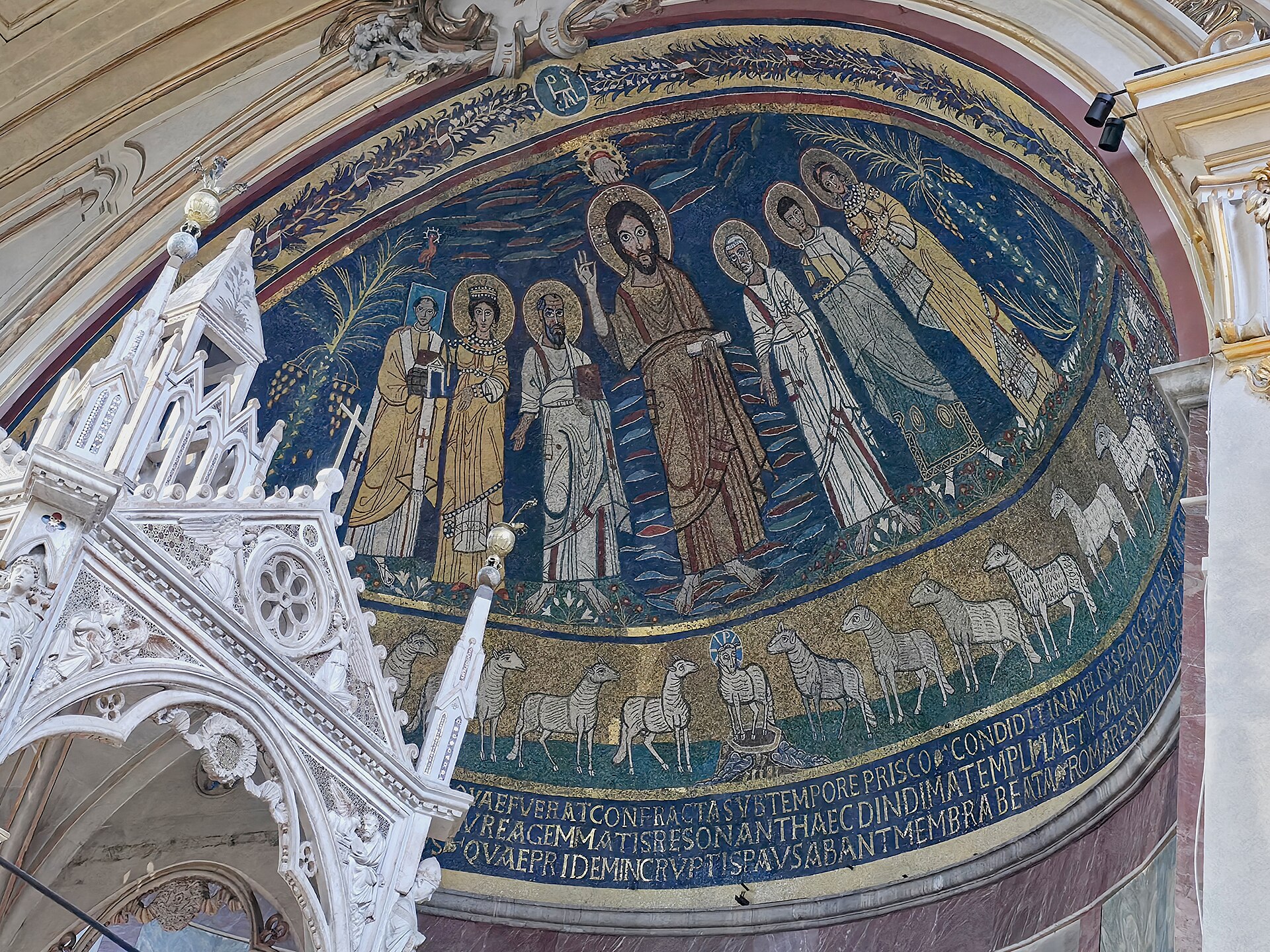 The ninth-century apse mosaic of Santa Cecilia in Trastevere, with Christ and saints