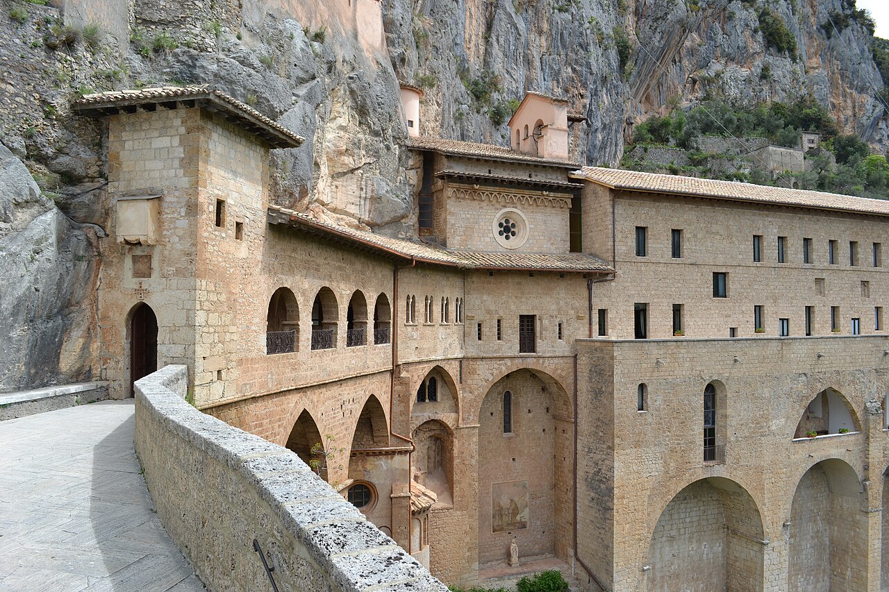 The Sacro Speco monastery at Subiaco built into the cliff face