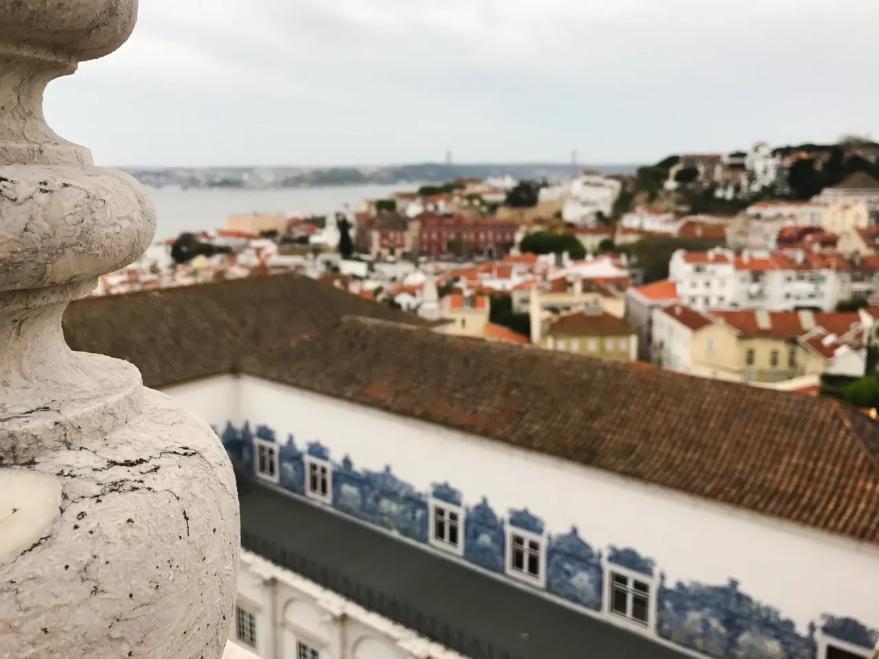 The view from the terrace of São Vicente de Fora across the monastery roof toward Alfama and the Tagus.