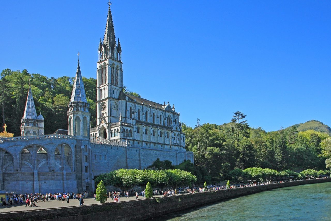 The Basilica of the Immaculate Conception rising above the sanctuary at Lourdes.