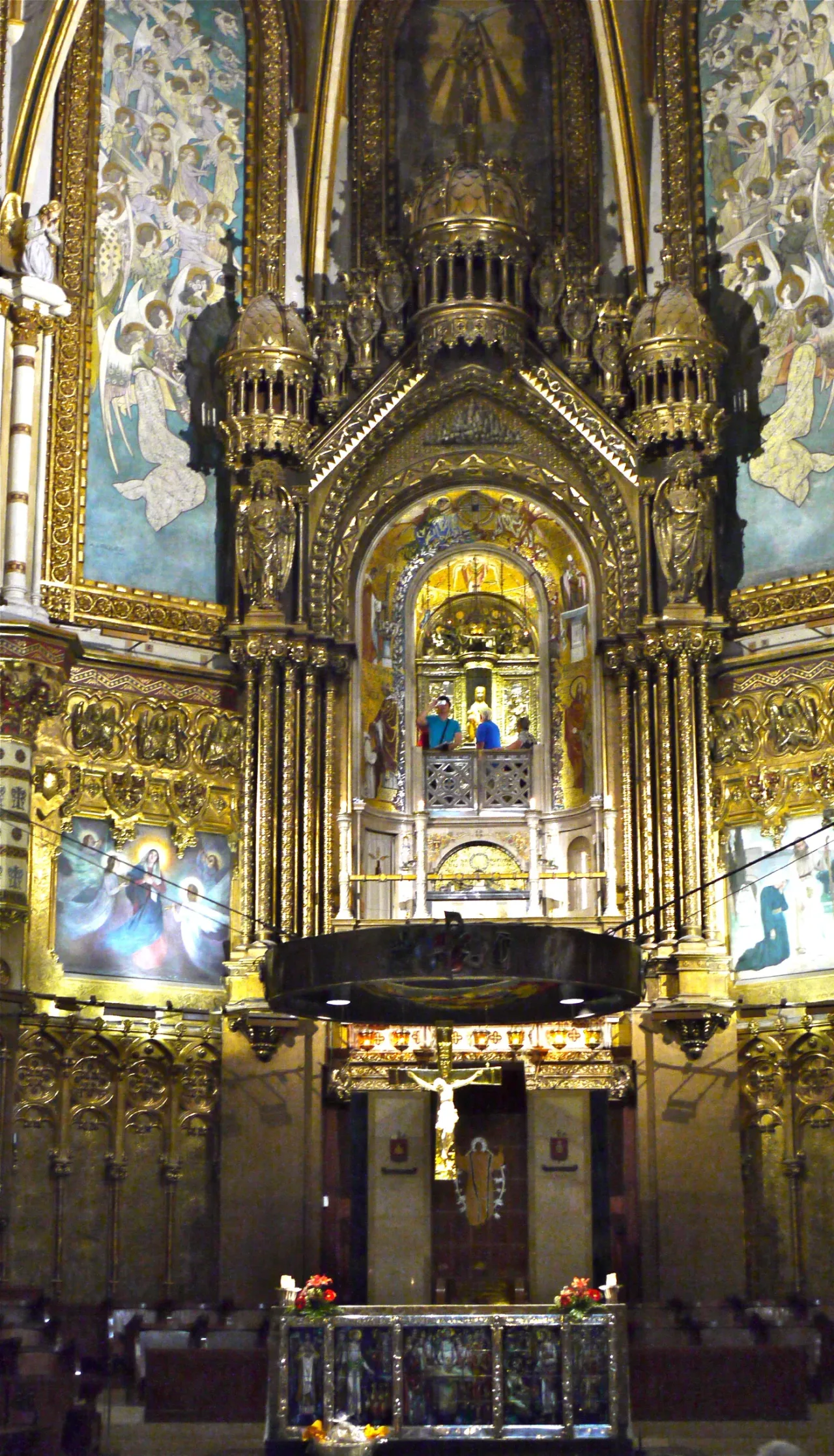 The niche above the high altar of the basilica at Montserrat holding La Moreneta, the black Madonna of Catalonia.