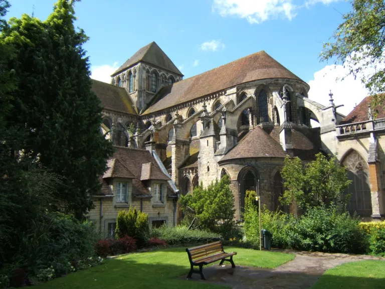 The apse and chevet of the Cathedral of Saint-Pierre at Lisieux seen from its gardens.