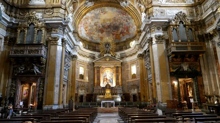 The nave, crossing and high altar of the Church of the Gesu in Rome.