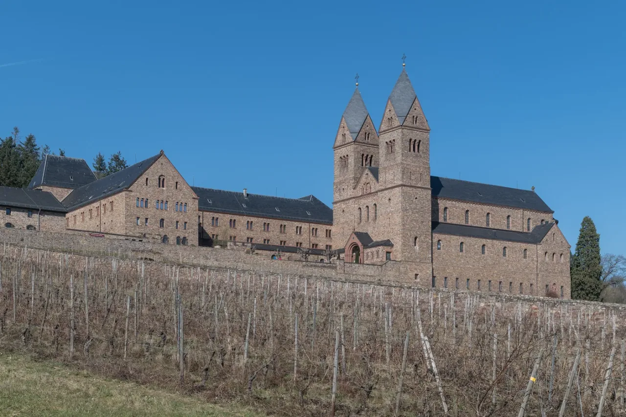 The Abbey of Saint Hildegard above the vineyards at Eibingen near Rudesheim am Rhein.