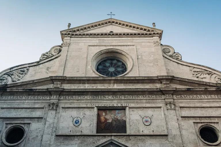 The Renaissance facade of the Basilica di Sant'Agostino in Campo Marzio in Rome.