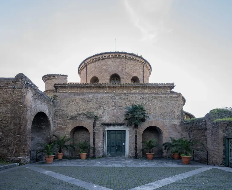 The brick rotunda of the Mausoleum of Santa Costanza on the Via Nomentana in Rome.