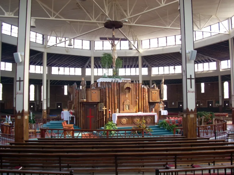 The interior of the Coliseum church at the Shrine of Our Lady of Martyrs, Auriesville.