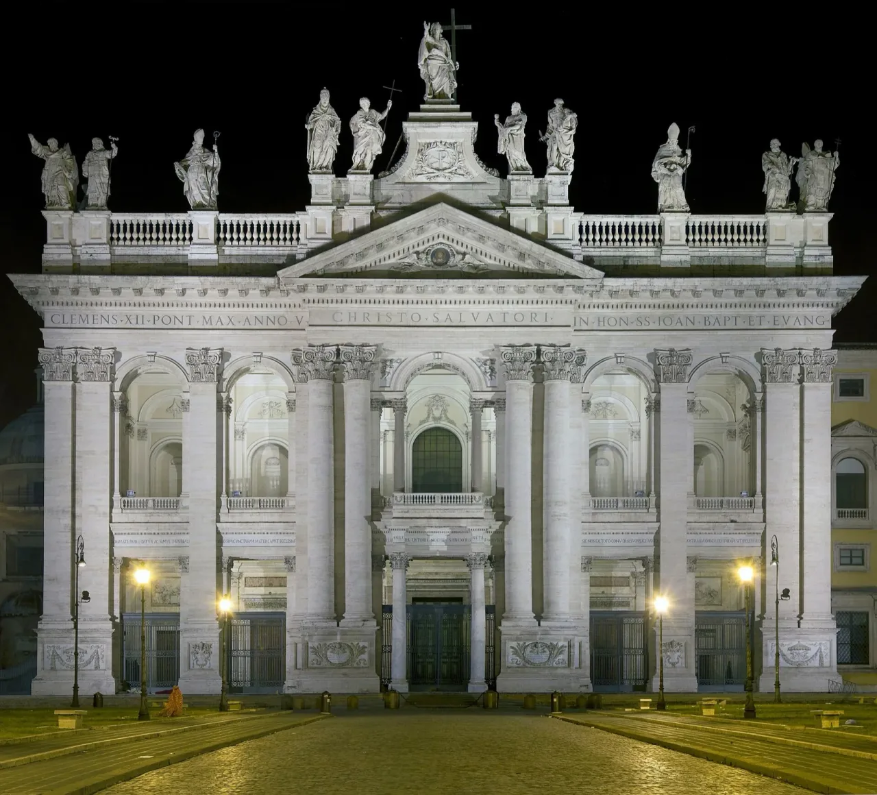 Facade of the Archbasilica of St. John Lateran in Rome.